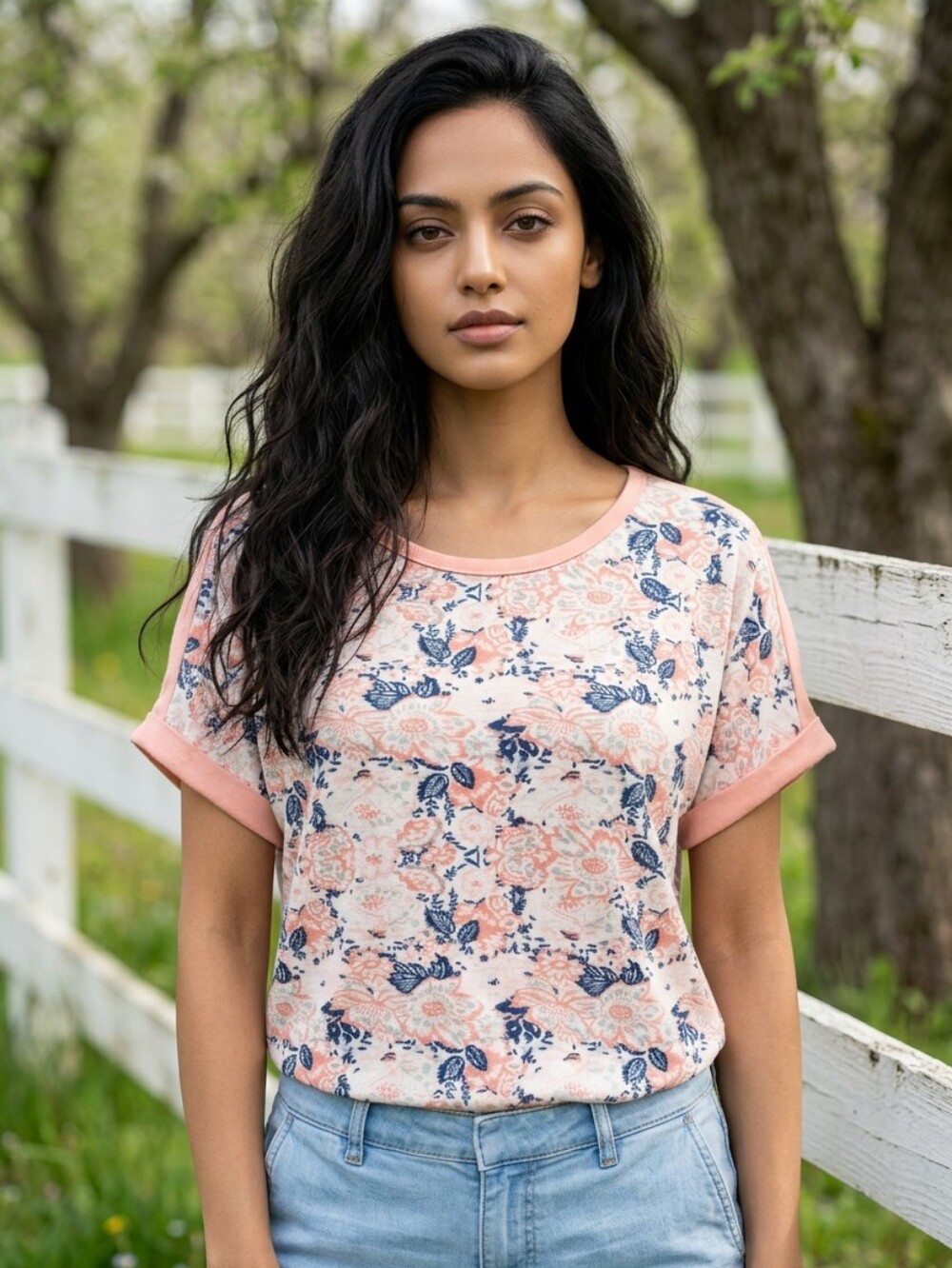 Lucky Brand Womens Tunic Sz XXL Pink Floral Stretch Round Neck Short Sleeve